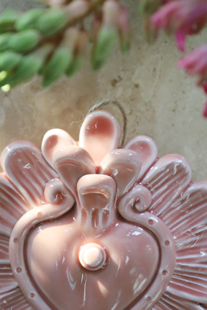 ex-voto céramique fait main peint à la main décoration murale coeur fait en italie ceramic Boncoeurs made in Italy artisan artisanat décoration responsable éco-déco blanc vert rose doré or