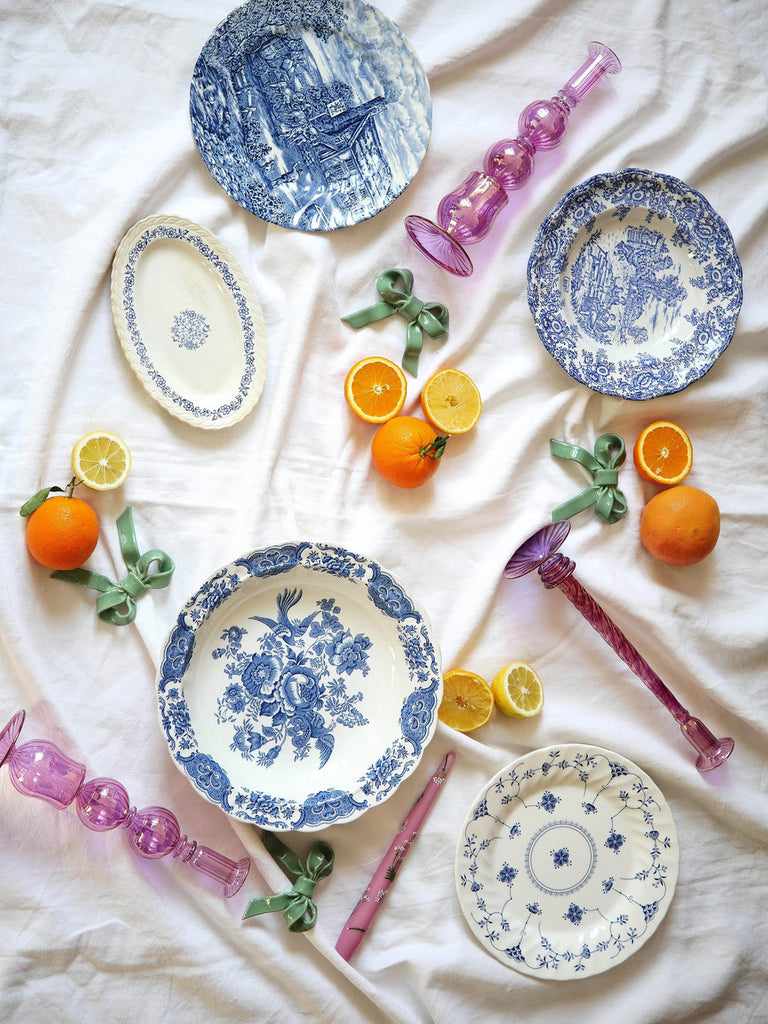 ravier bleu et blanc décor fleurs fleuri céramique selency sélection coeur brocante seconde main décoration chinée art de la table vintage